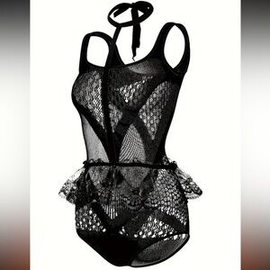 Black Hollow Out One-Piece Fishnet Teddy Bodysuit